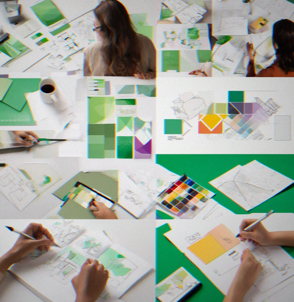 Mock-ups showing what the brand identity actually looks like when applied to different formats