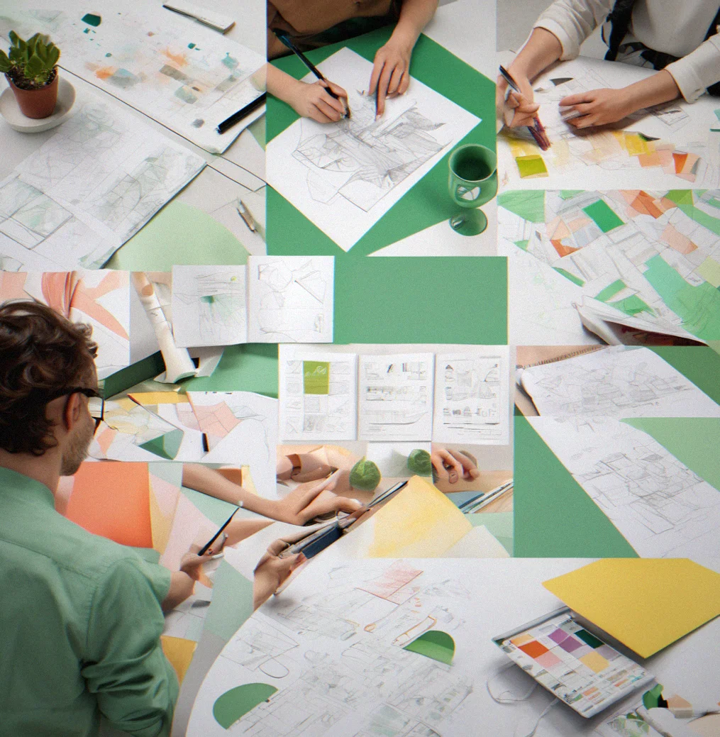 Team members working in different directions with inconsistent brand applications, showing lack of cohesion