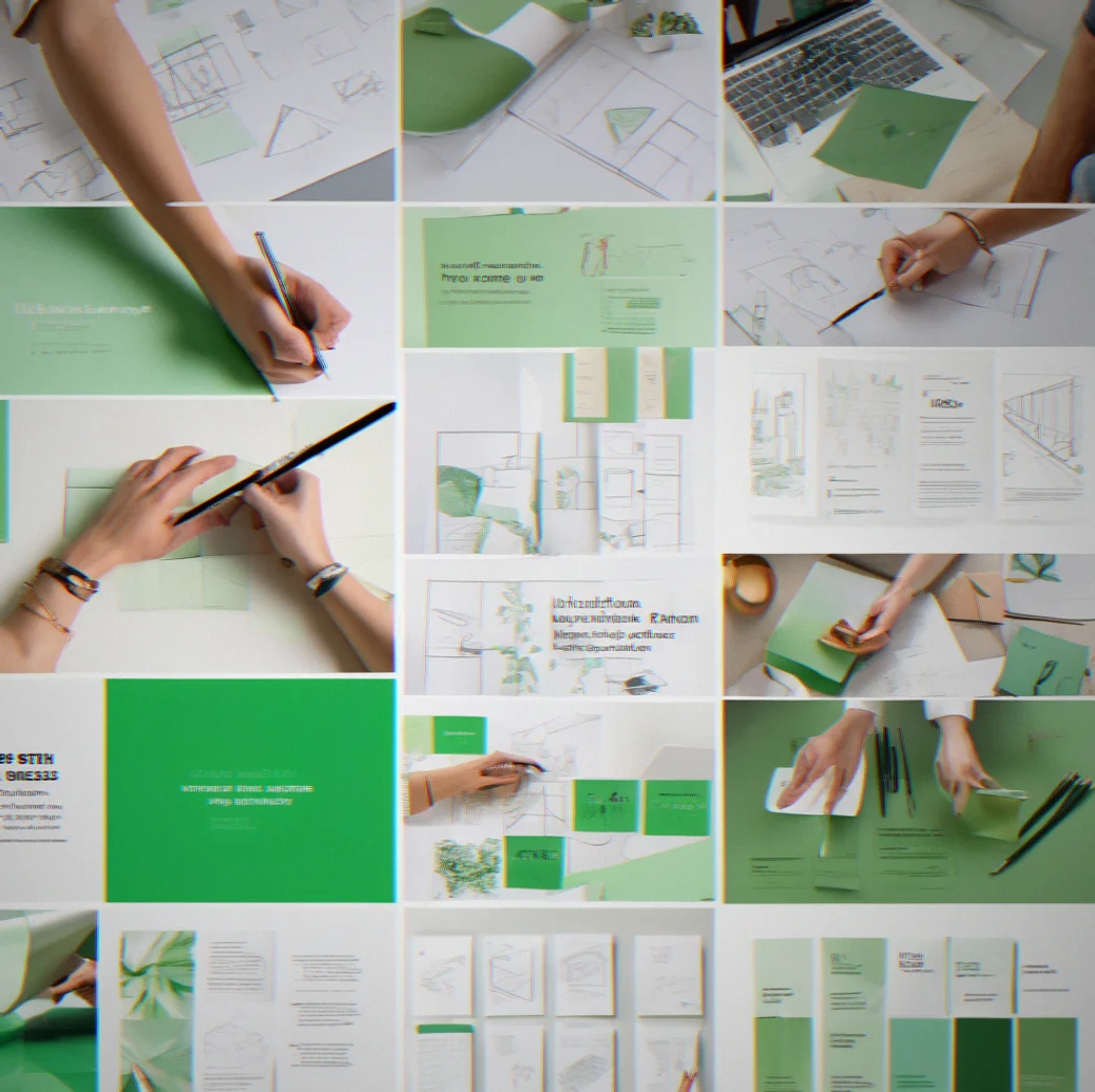 Multiple brand presentations side by side showing identical template aesthetics across different companies